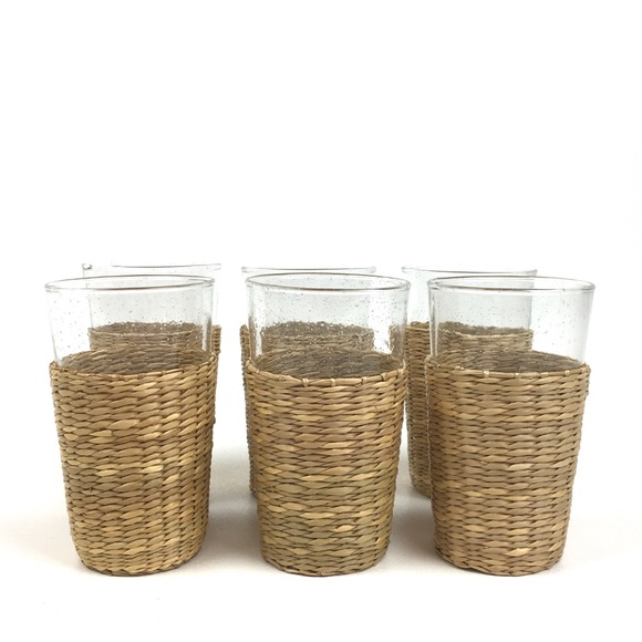 Vintage Other - Vtg Wicker wrapped glasses set of 6 boho bar set
